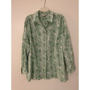1X Appleseed's Green Tropical Resortwear Cotton Roll Tab Sleeve Top Women's